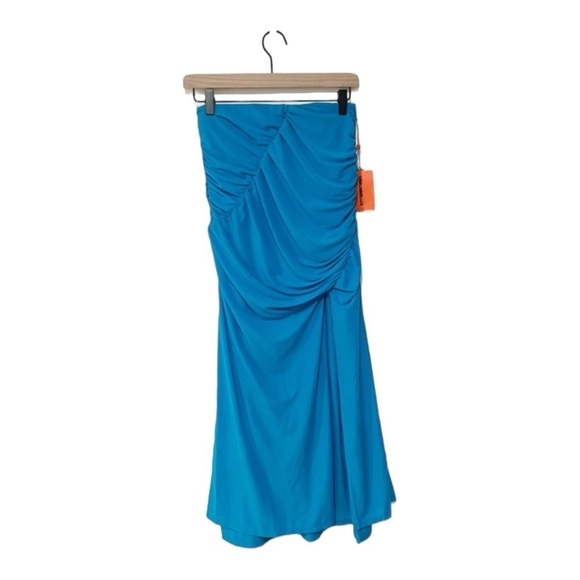 SIMON MILLER Blue Swizzle Strapless Ruched Side Slit Maxi Dress Medium - Picture 8 of 10